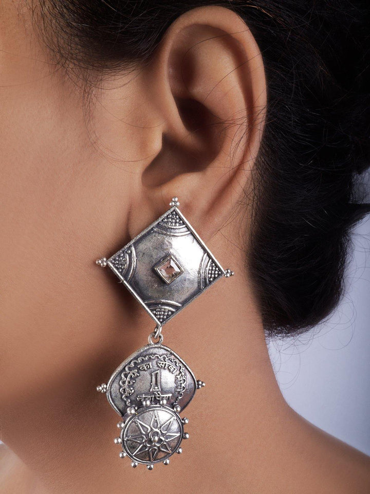 Silver Toned (Oxidized) Earrings - J2 Label Veena