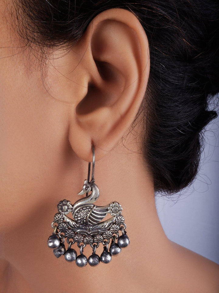 Silver Toned (Oxidized) Earrings - J3 Label Veena