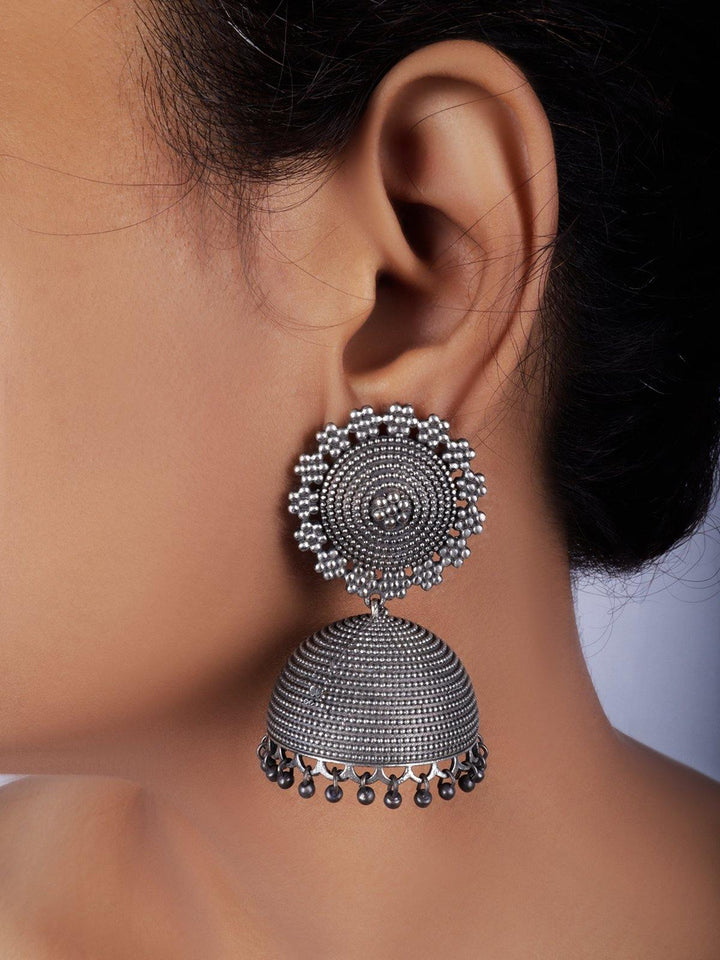 Silver Toned (Oxidized) Earrings - J7 Label Veena