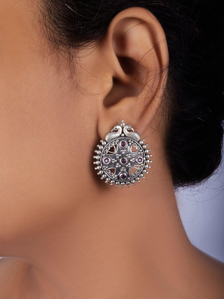 Silver Toned (Oxidized) Stud Earrings - J10 Label Veena