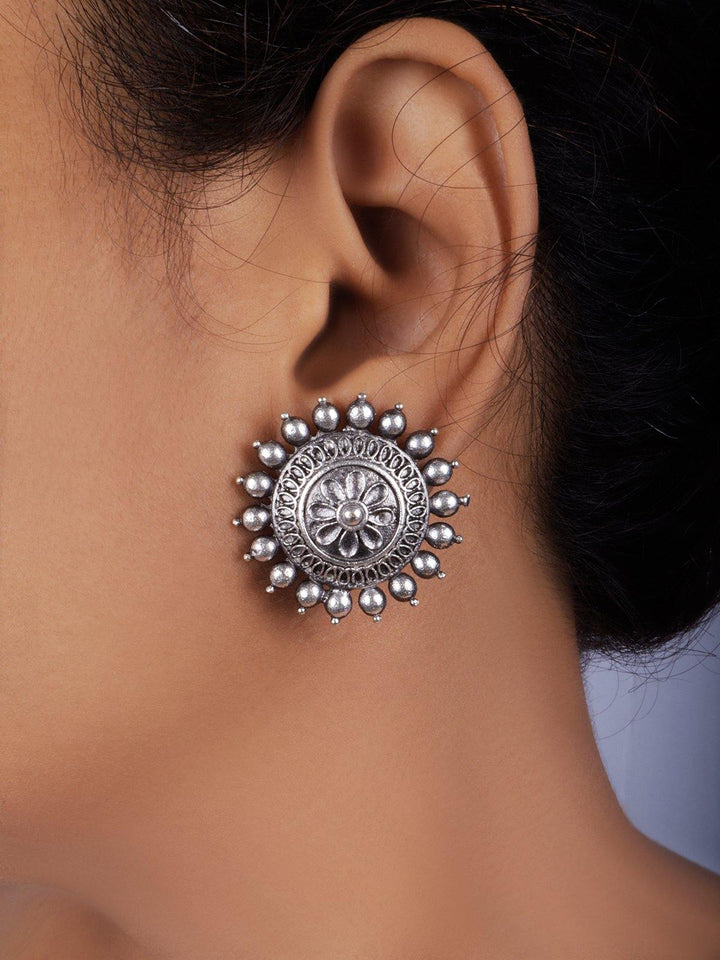 Silver Toned (Oxidized) Stud Earrings - J11 Label Veena