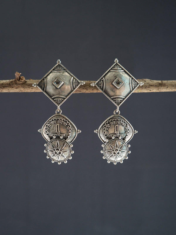 Silver Toned (Oxidized) Earrings - J2 Label Veena