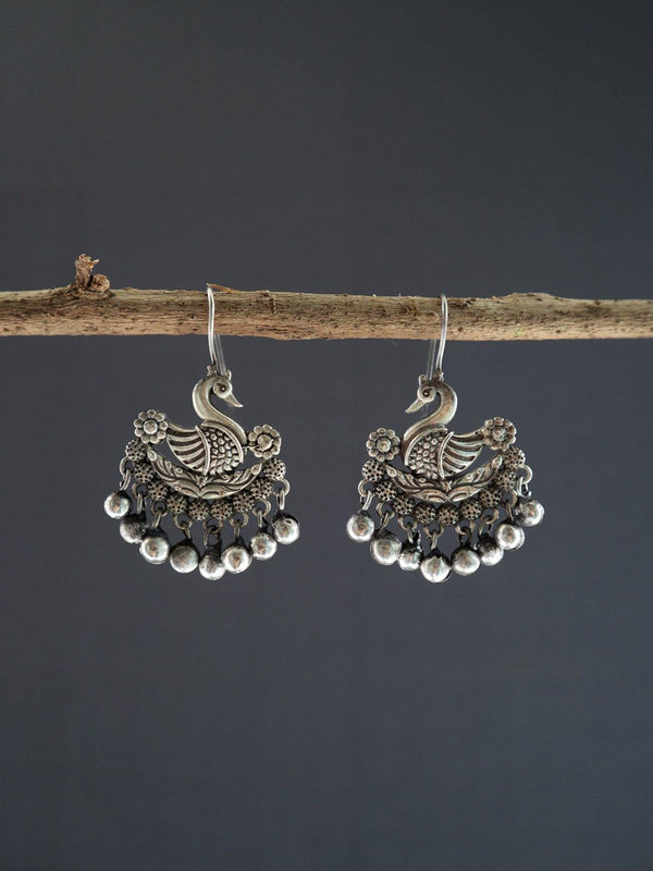 Silver Toned (Oxidized) Earrings - J3 Label Veena