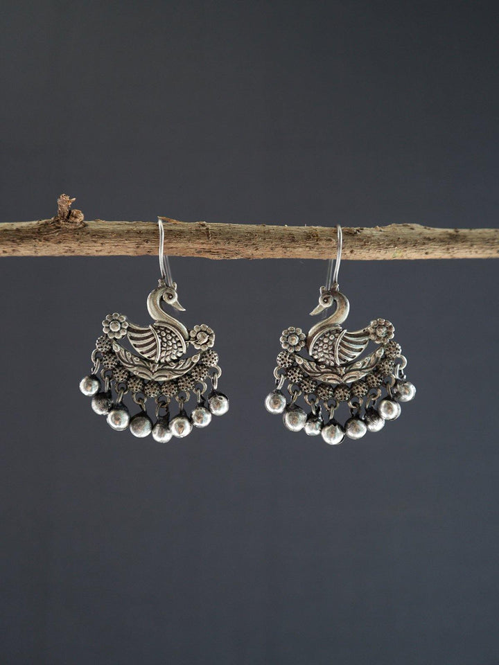 Silver Toned (Oxidized) Earrings - J3 Label Veena