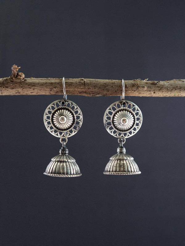 Silver Toned (Oxidized) Earrings - J8 Label Veena