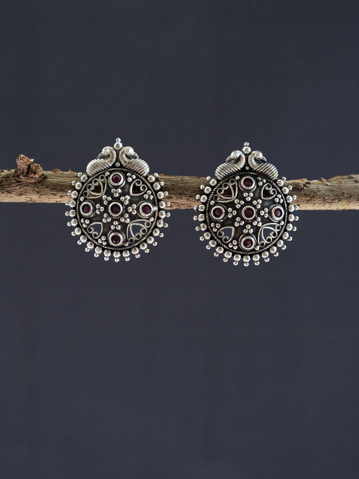 Silver Toned (Oxidized) Stud Earrings - J10 Label Veena