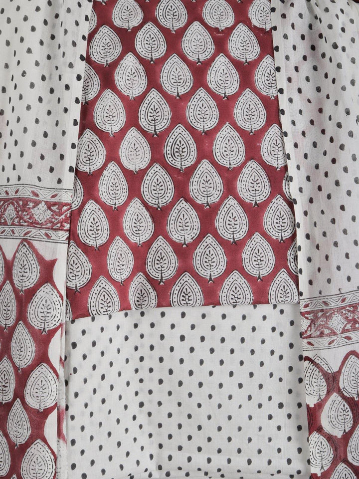 Red Handblock Printed Cotton Suit Set - DM12 Label Veena