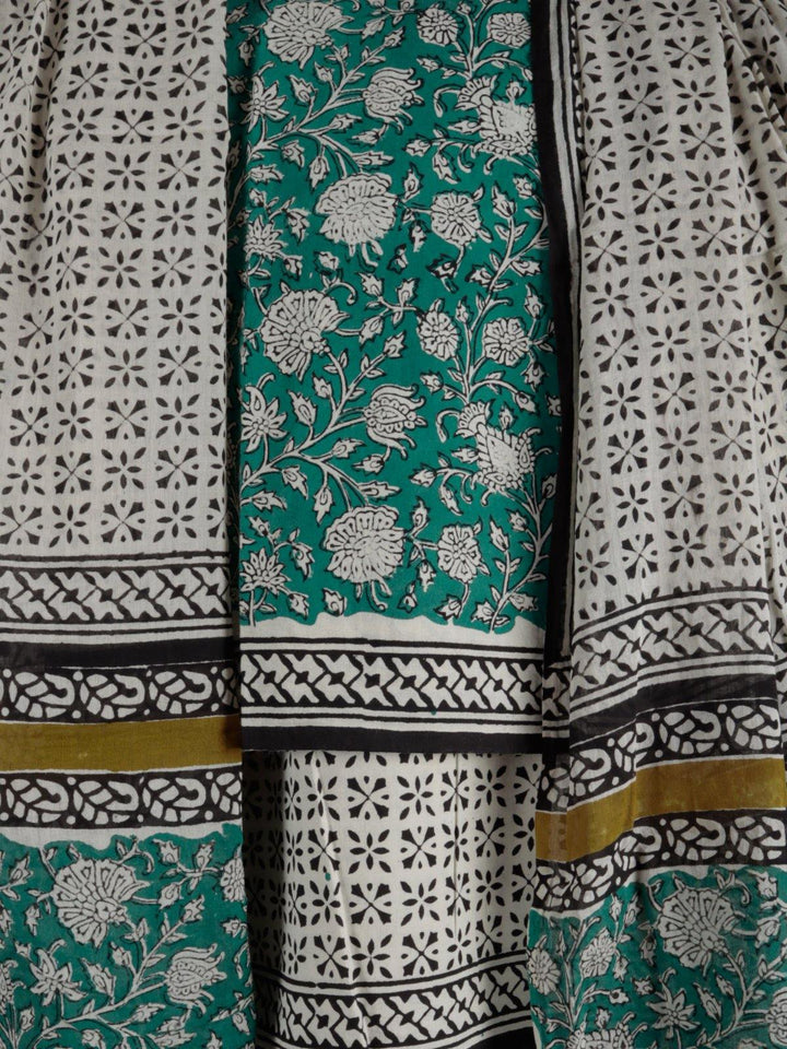 Green Handblock Printed Cotton Suit Set - DM13 Label Veena