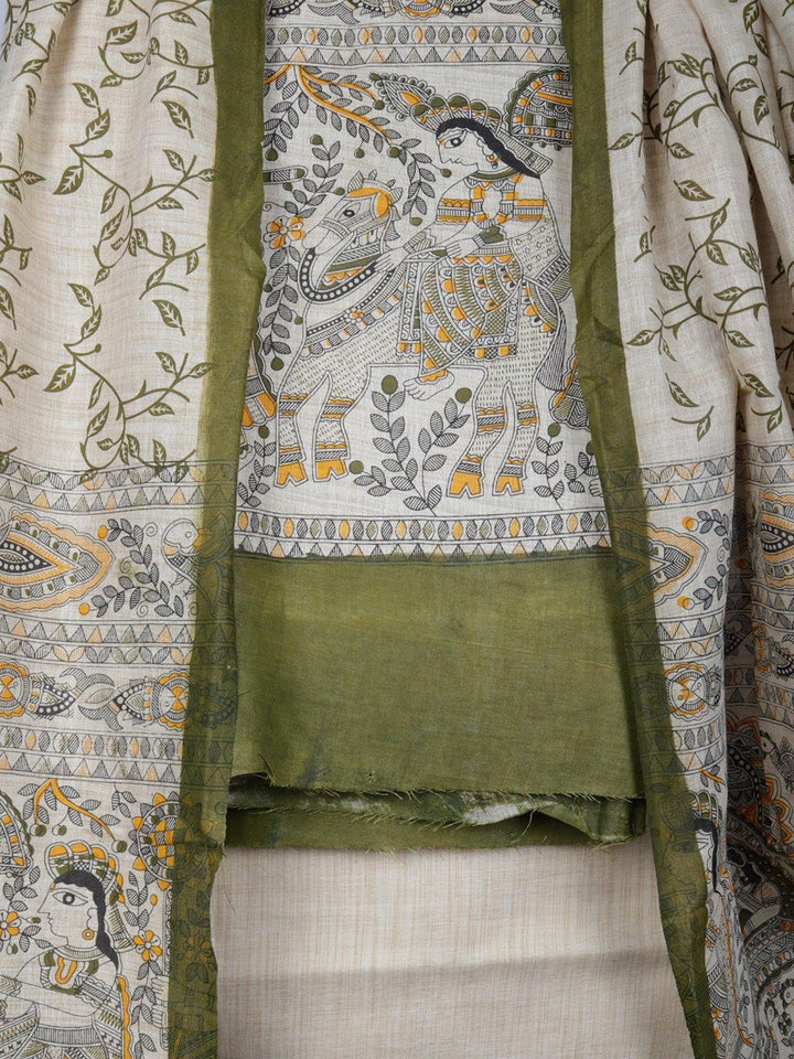 Madhubani Off White Cotton Dress Material - DM17 Label Veena