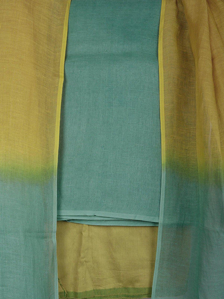 Green Yellow Linen Dress Material - DM18 Label Veena