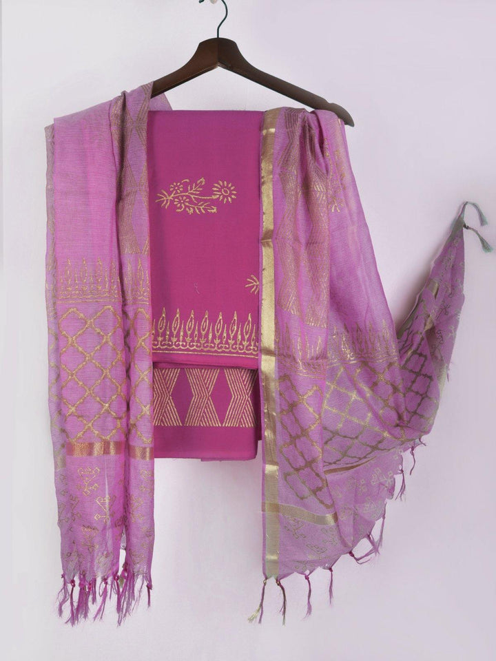 Magenta Pink Cotton Suit Set With Kota Silk Dupatta - DM26 Label Veena