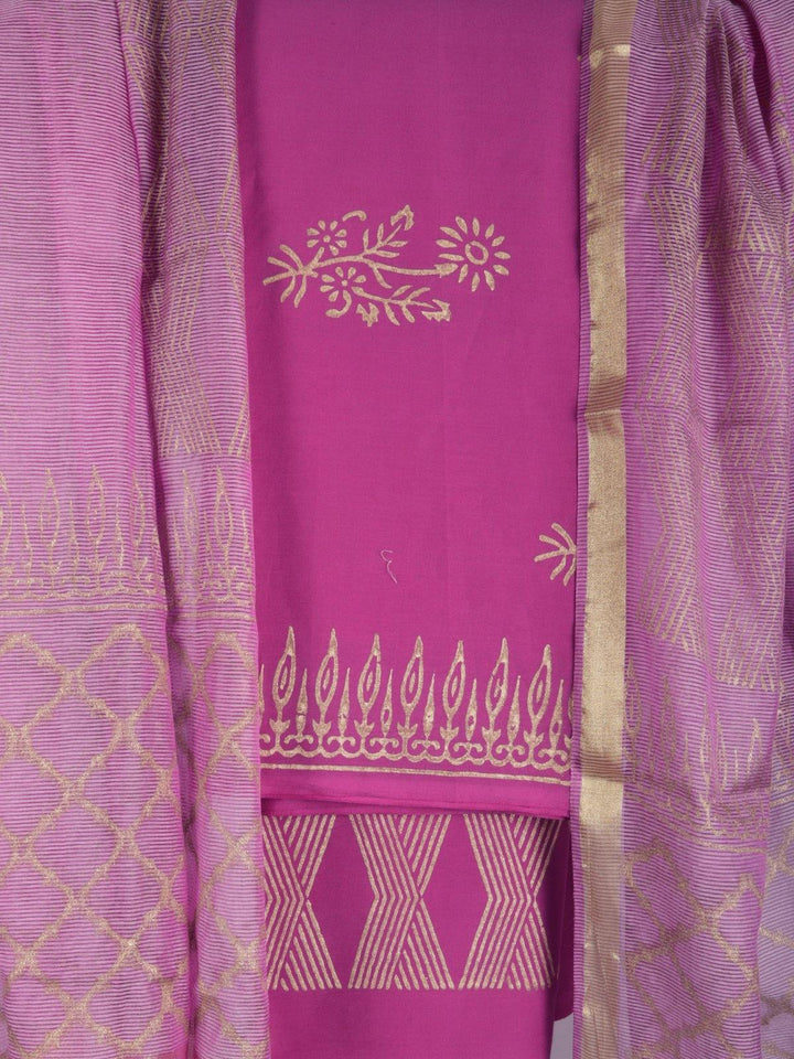 Magenta Pink Cotton Suit Set With Kota Silk Dupatta - DM26 Label Veena