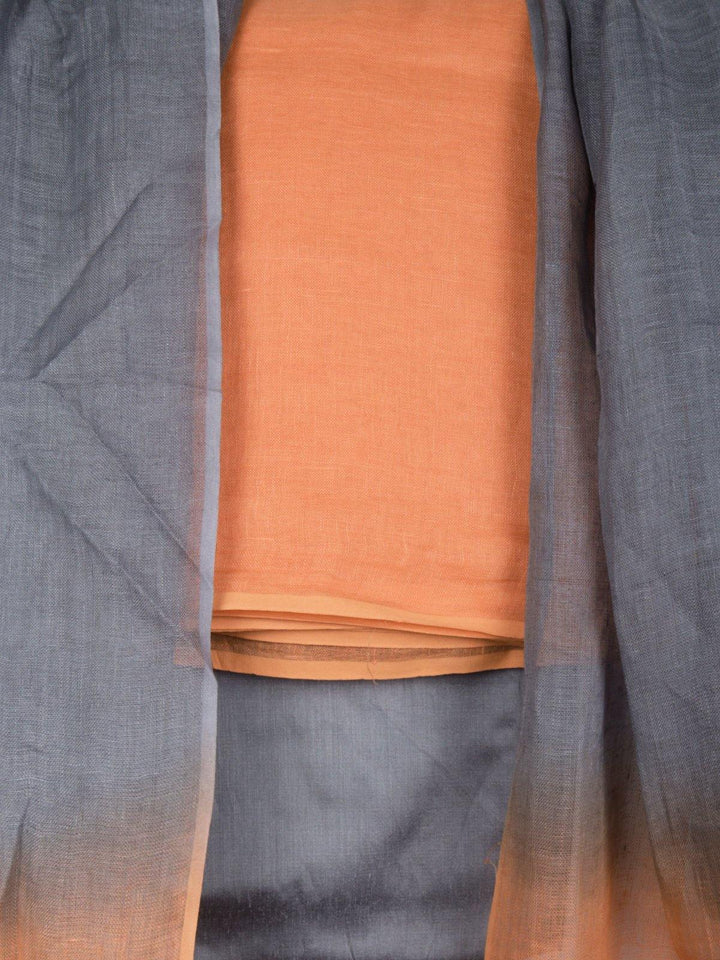 Orange Grey Linen Dress Material - DM30 Label Veena