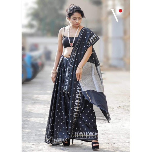 Black Banarasi Katan Silk Saree - S67 Label Veena