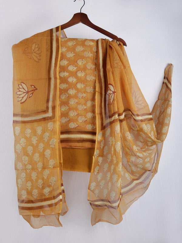 Mustard Yellow Pure Kota Doria Dress Material - DM19 Label Veena