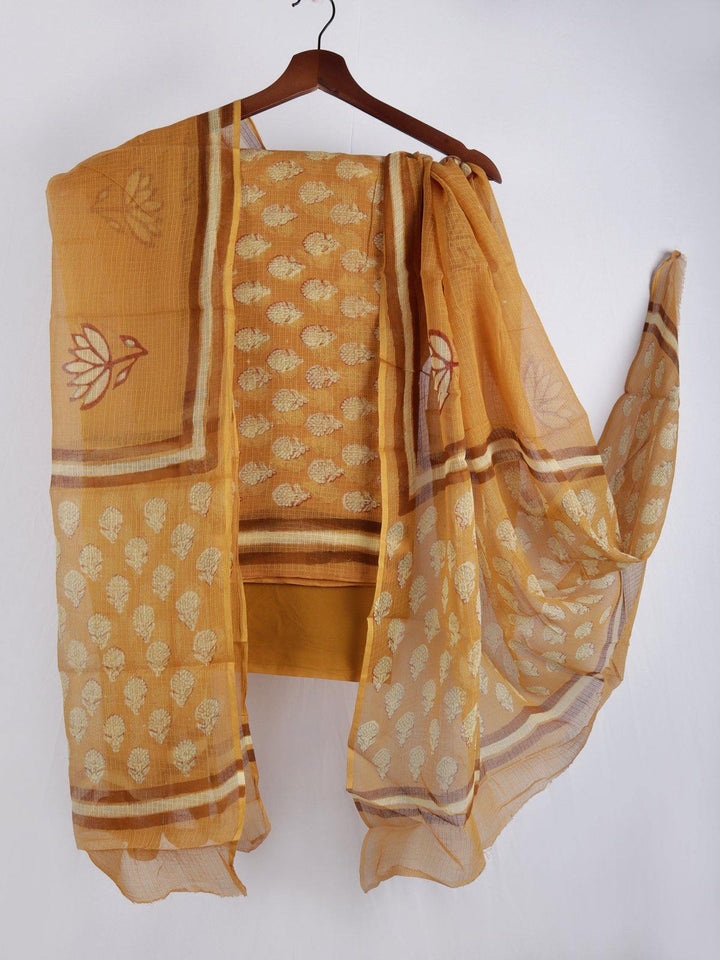 Mustard Yellow Pure Kota Doria Dress Material - DM19 Label Veena