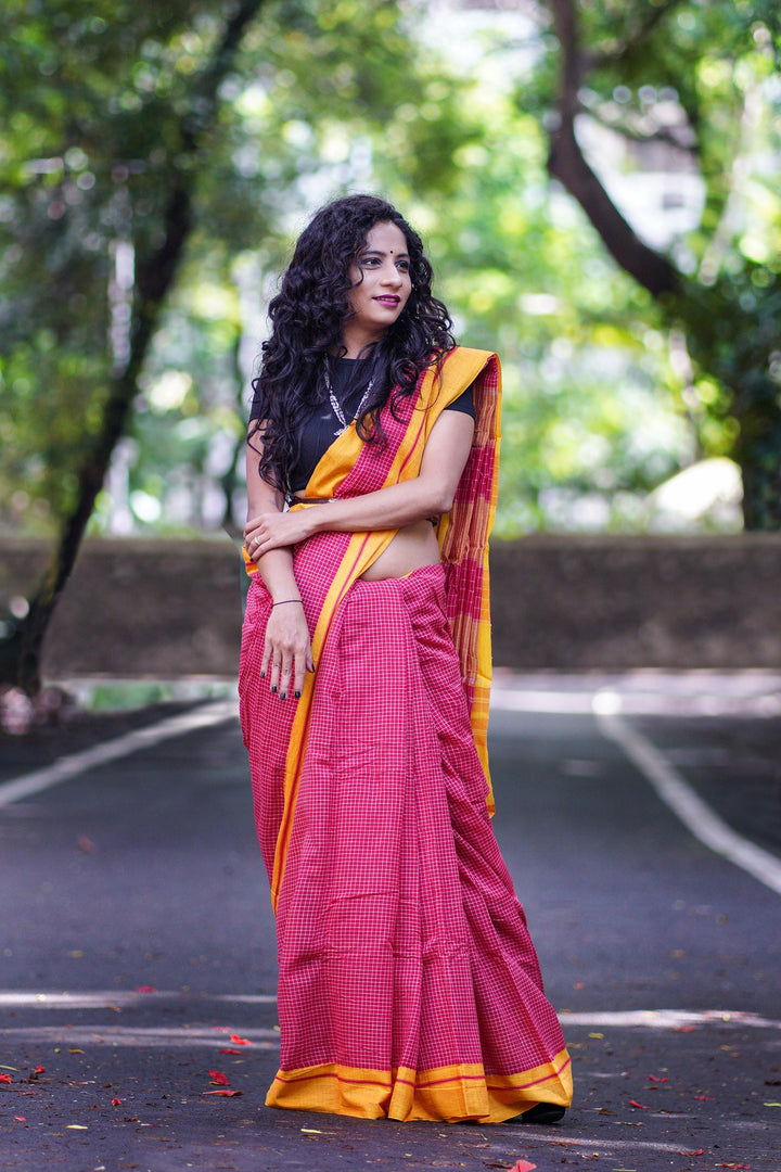 Traditional Red Patteda Anchu Cotton Saree - S60 Label Veena