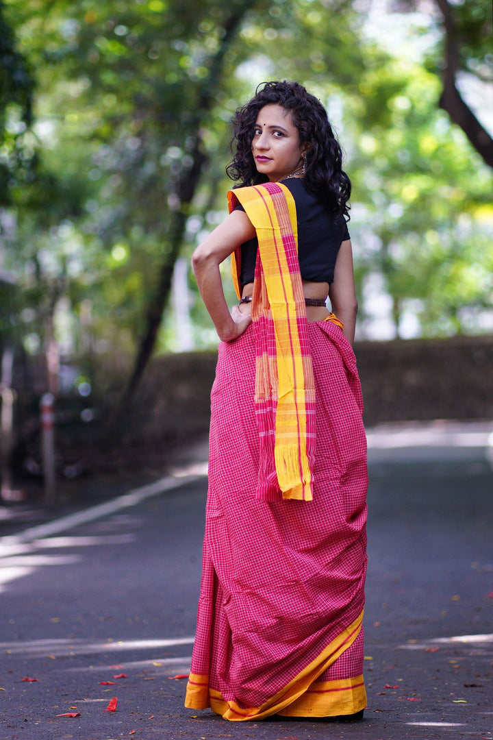 Traditional Red Patteda Anchu Cotton Saree - S60 Label Veena