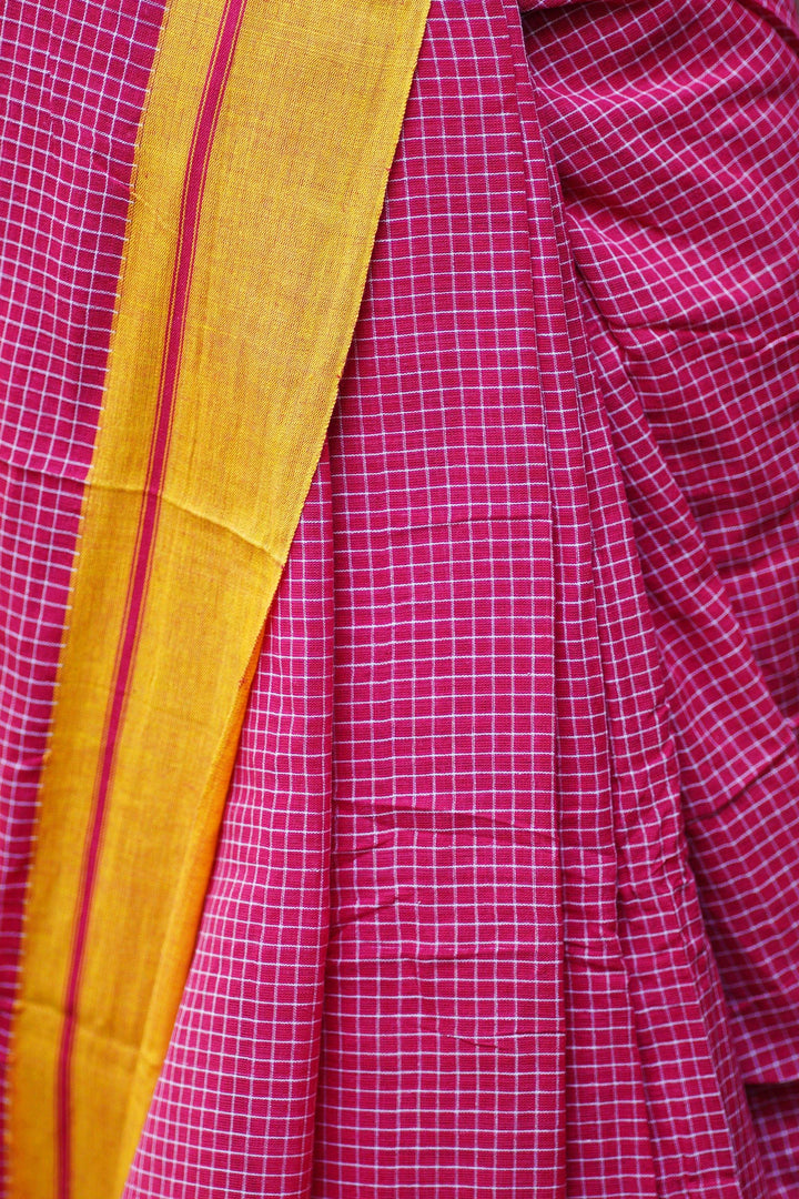 Traditional Red Patteda Anchu Cotton Saree - S60 Label Veena