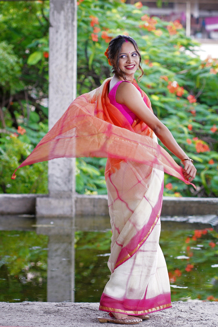 Off White Kota Doria Saree - S63 Label Veena