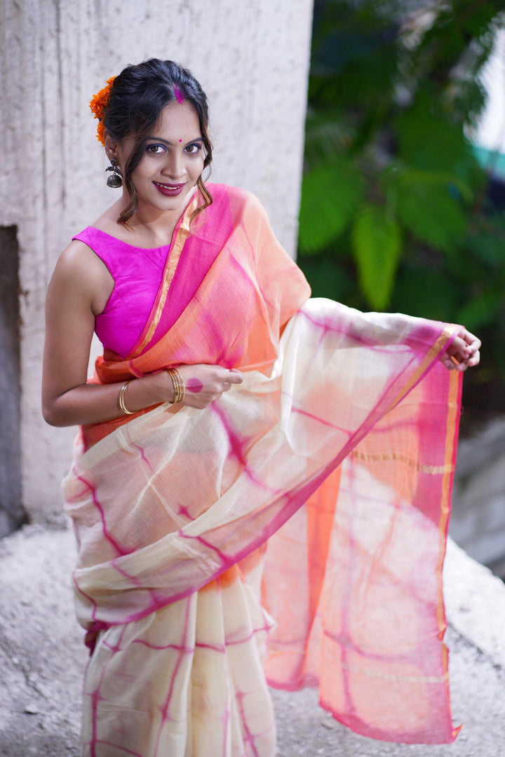 Off White Kota Doria Saree - S63 Label Veena