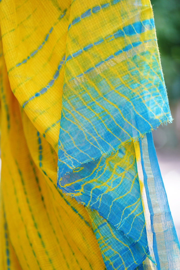 Yellow and Blue Kota Doria Saree - S65 Label Veena