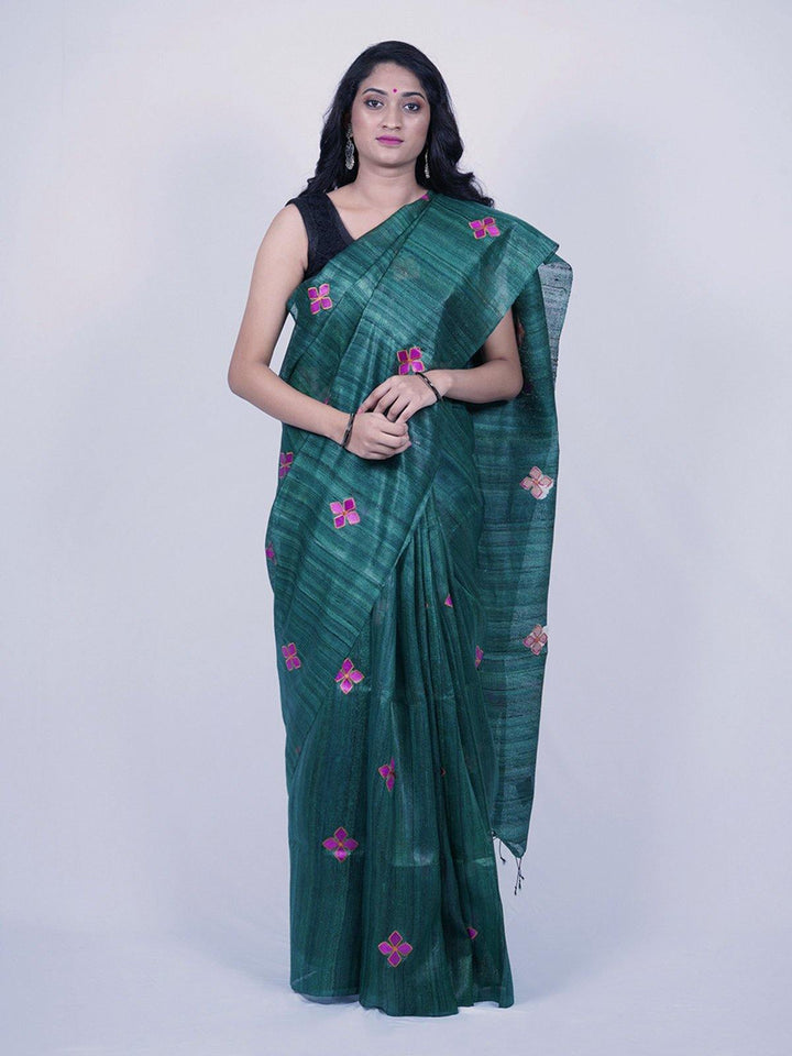 Green Tussar Ghicha Silk Saree - S29 Label Veena