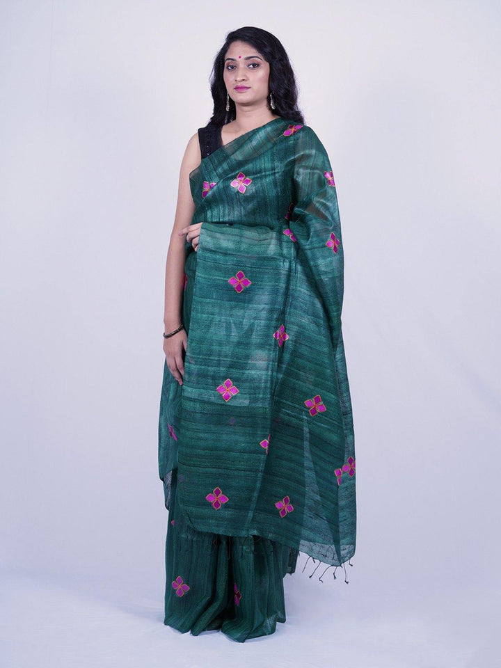 Green Tussar Ghicha Silk Saree - S29 Label Veena