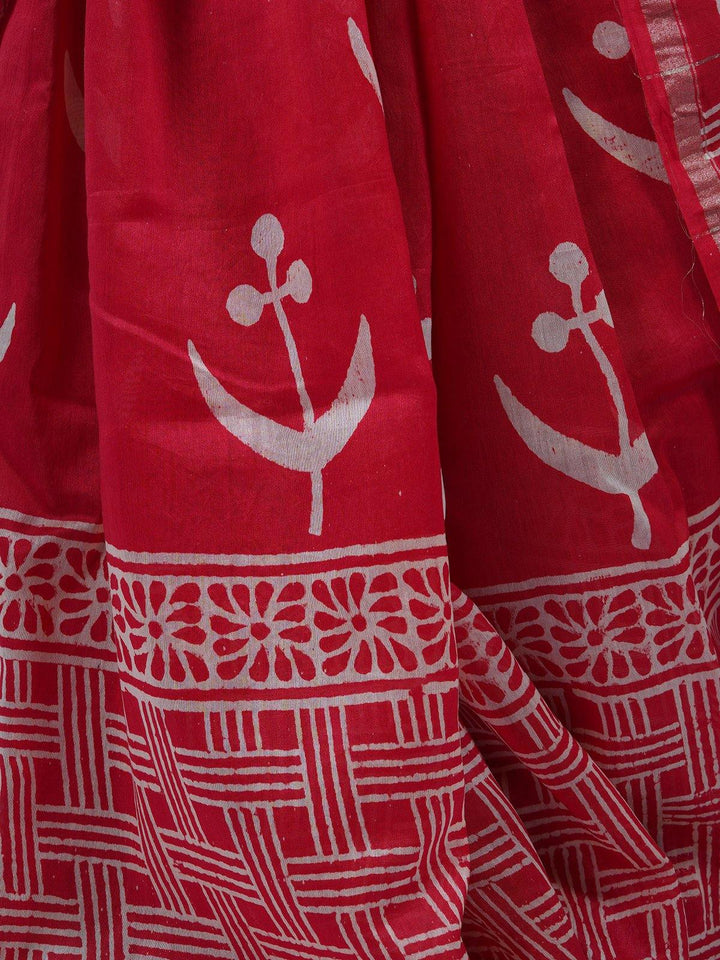 Red Handblock Printed Chanderi Saree - S31 Label Veena