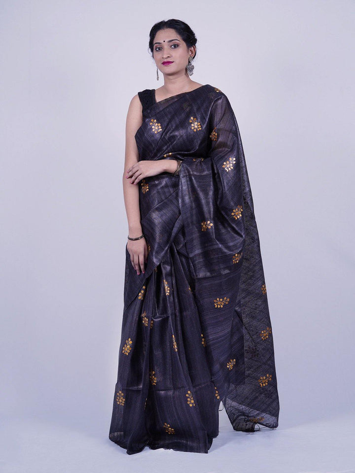 Black Tussar Ghicha Silk Saree - S32 Label Veena