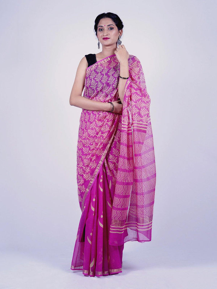 Pink Handblock Printed Kota Doria Saree - S33 Label Veena