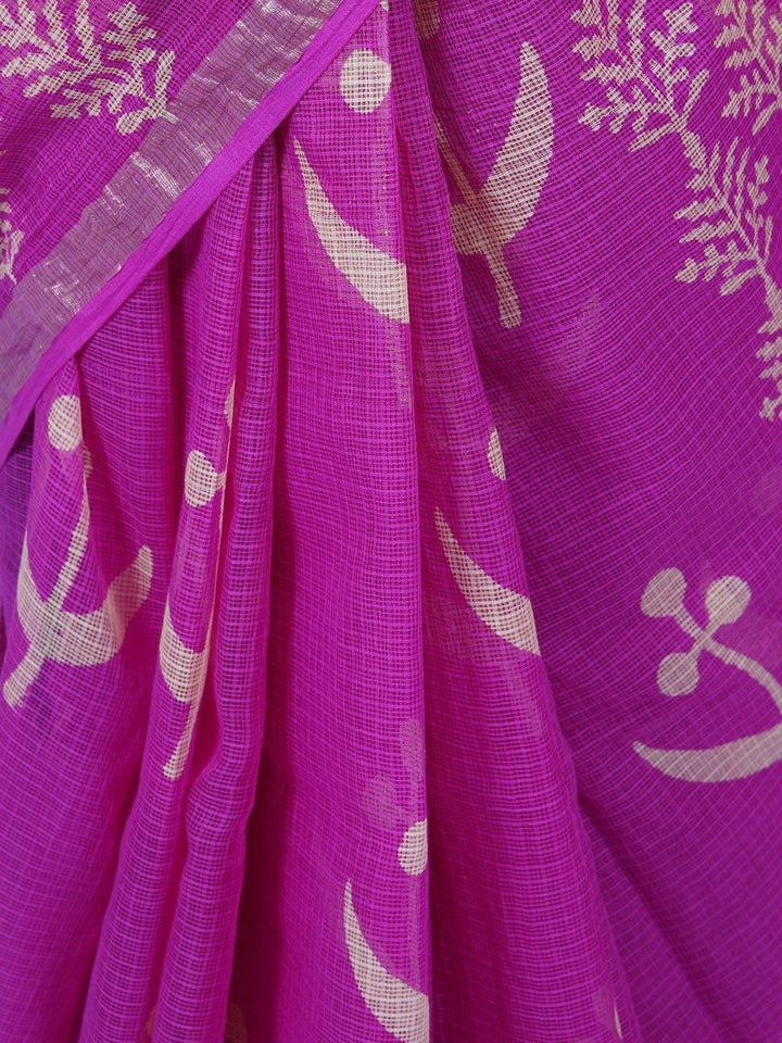 Pink Handblock Printed Kota Doria Saree - S33 Label Veena