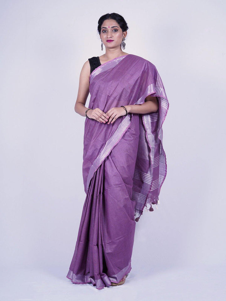 Plum Purple Pure Tissue Linen Saree - S39 Label Veena