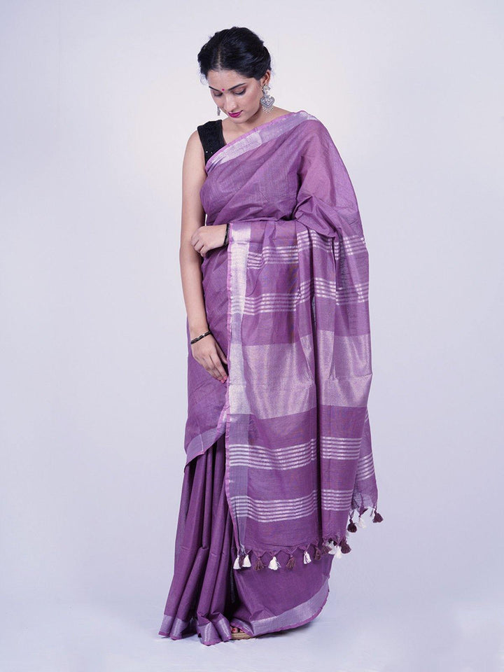 Plum Purple Pure Tissue Linen Saree - S39 Label Veena