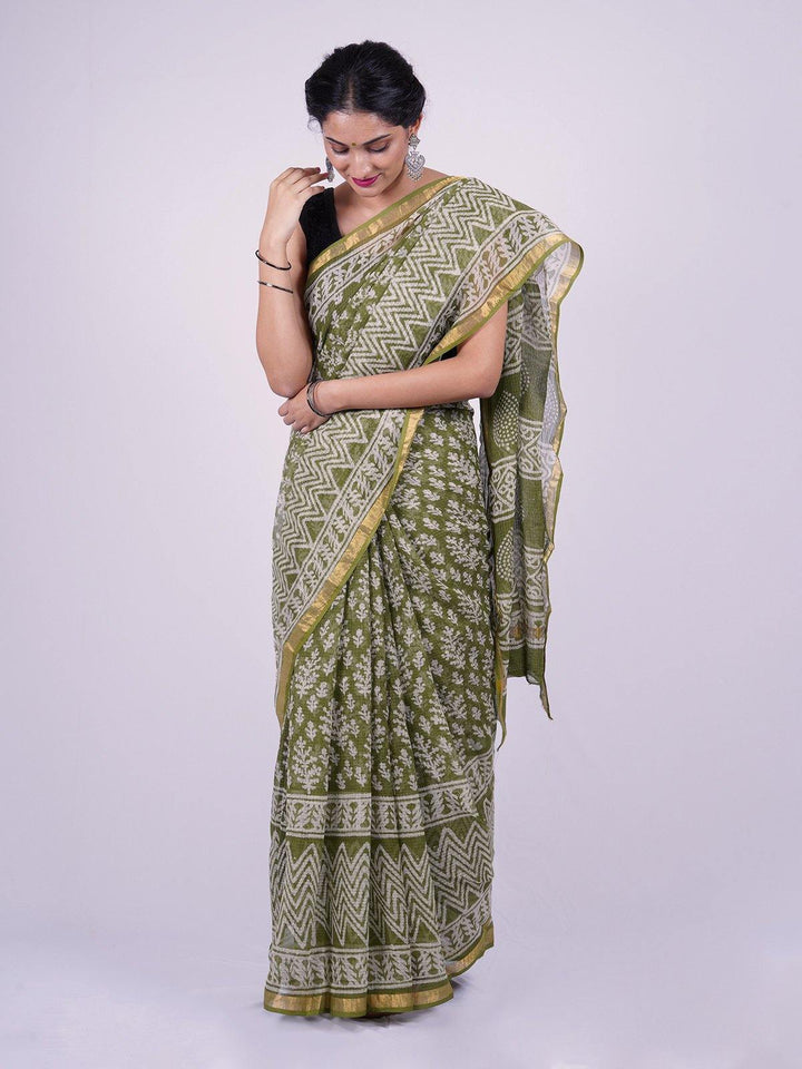 Handwoven Green Kota Doria Saree - S40 Label Veena