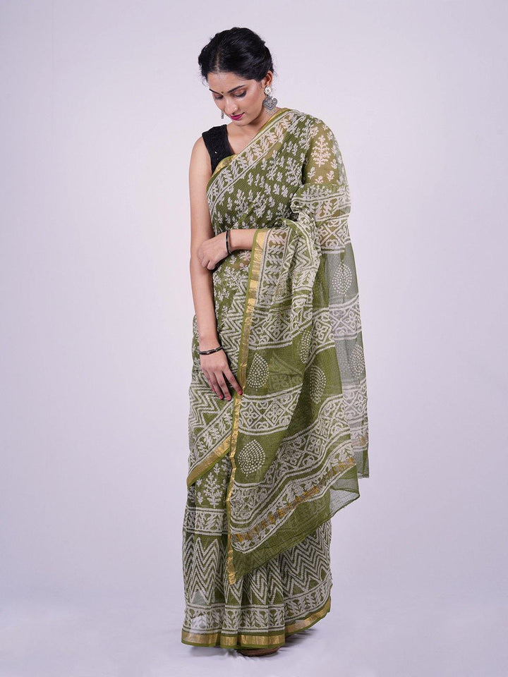 Handwoven Green Kota Doria Saree - S40 Label Veena