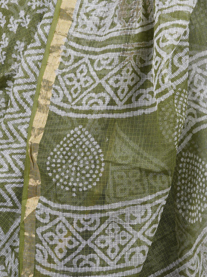 Handwoven Green Kota Doria Saree - S40 Label Veena