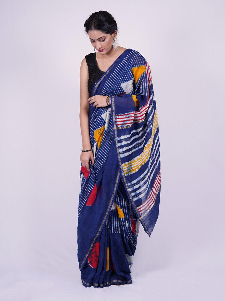 Handwoven Blue Chanderi Saree - S41 Label Veena