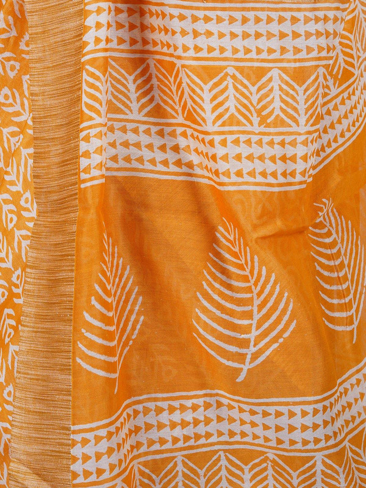 Handblock Printed Yellow Ghicha Silk Saree - S42 Label Veena