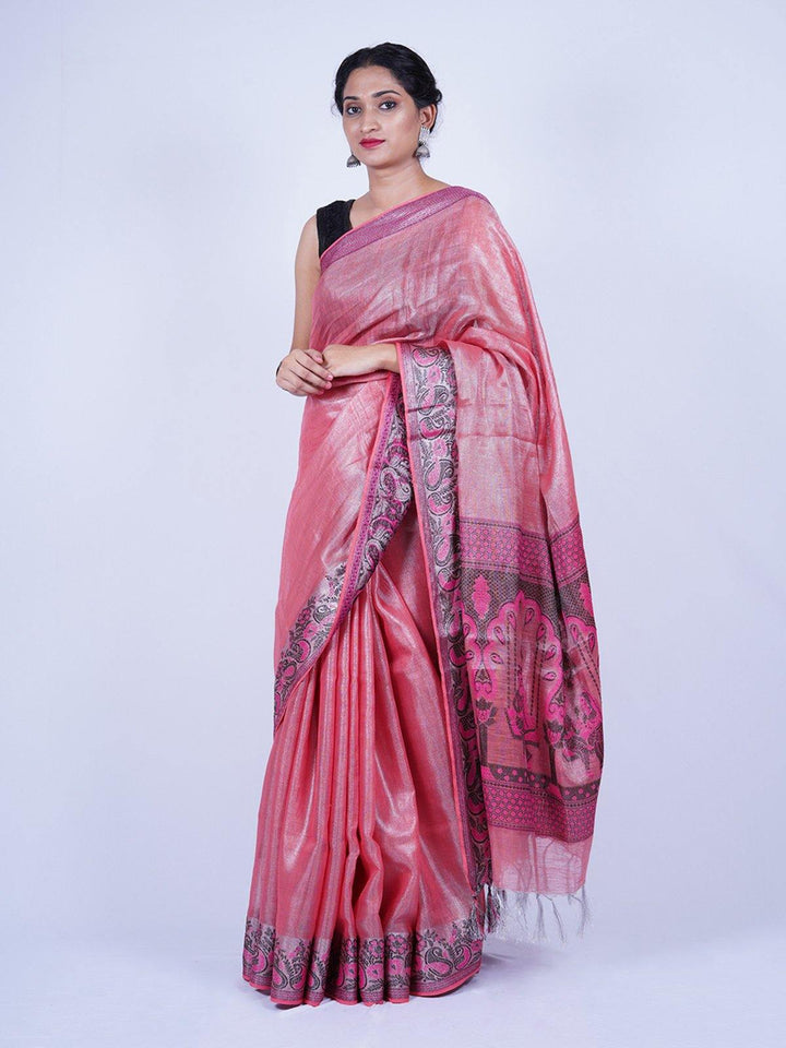 Pink Tissue Linen Jacquard Saree - S43 Label Veena