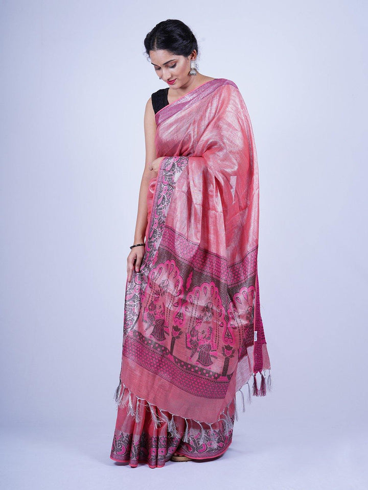 Pink Tissue Linen Jacquard Saree - S43 Label Veena