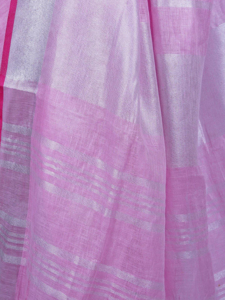 Pink Pure Linen Thread Work Saree - S47 Label Veena