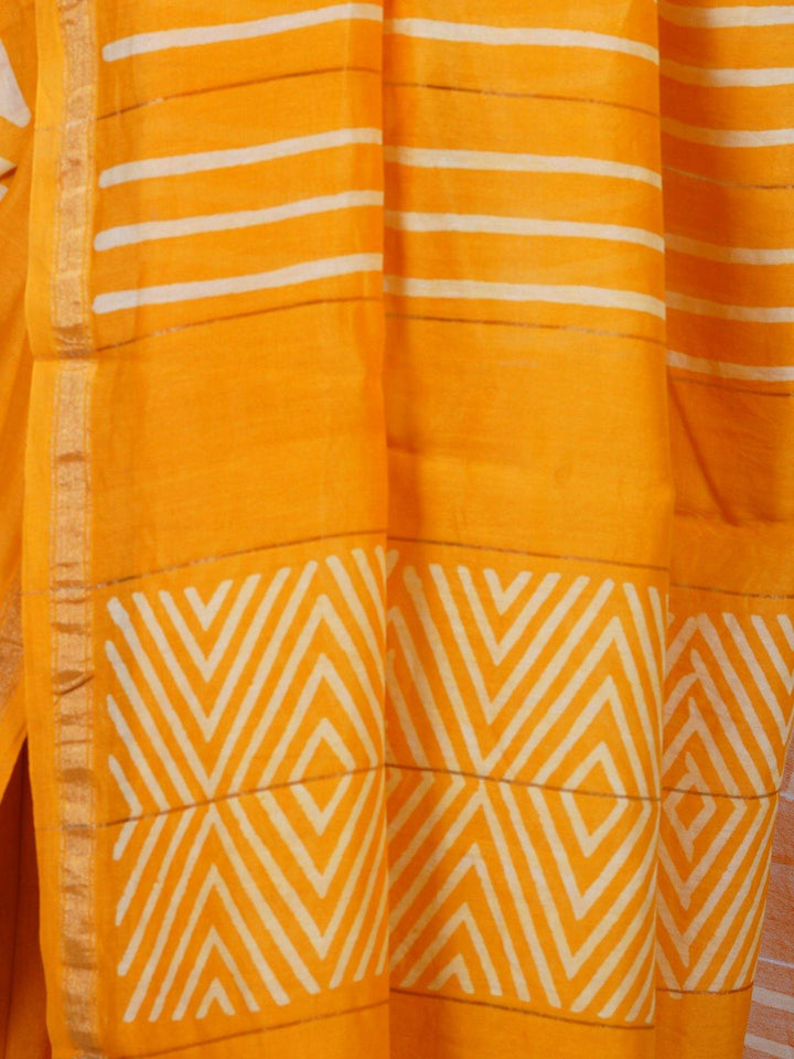 Yellow Handblock Printed Chanderi Saree - S48 Label Veena