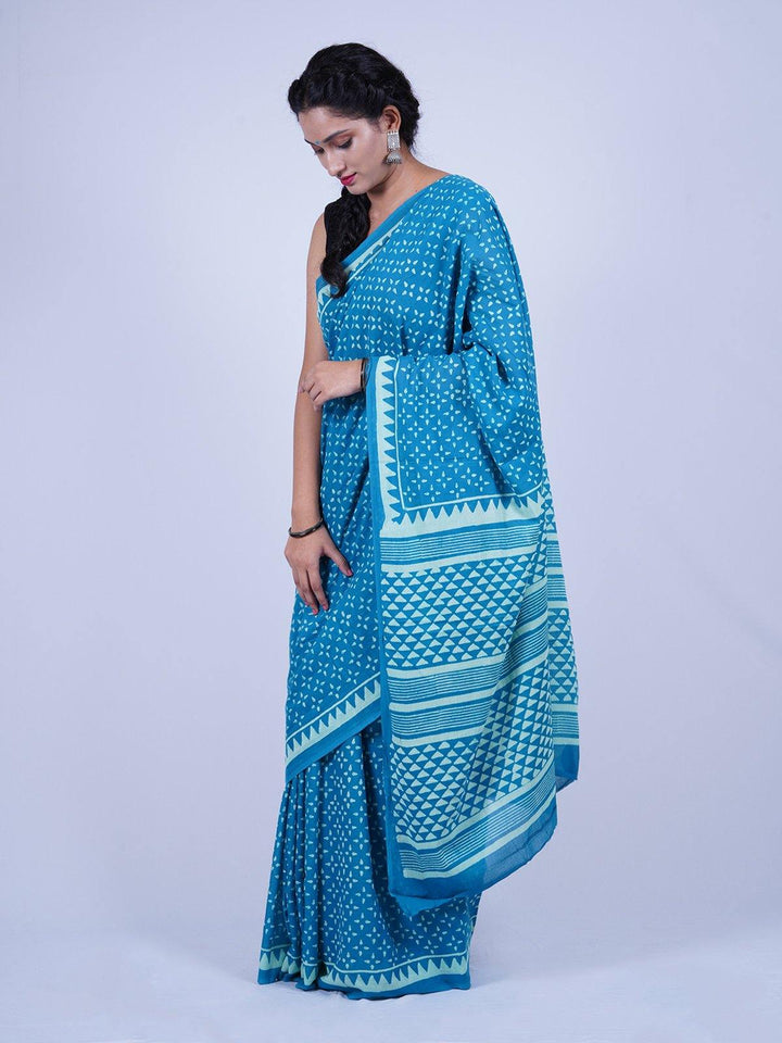 Handwoven Blue Soft Cotton Voile Saree - S50 Label Veena