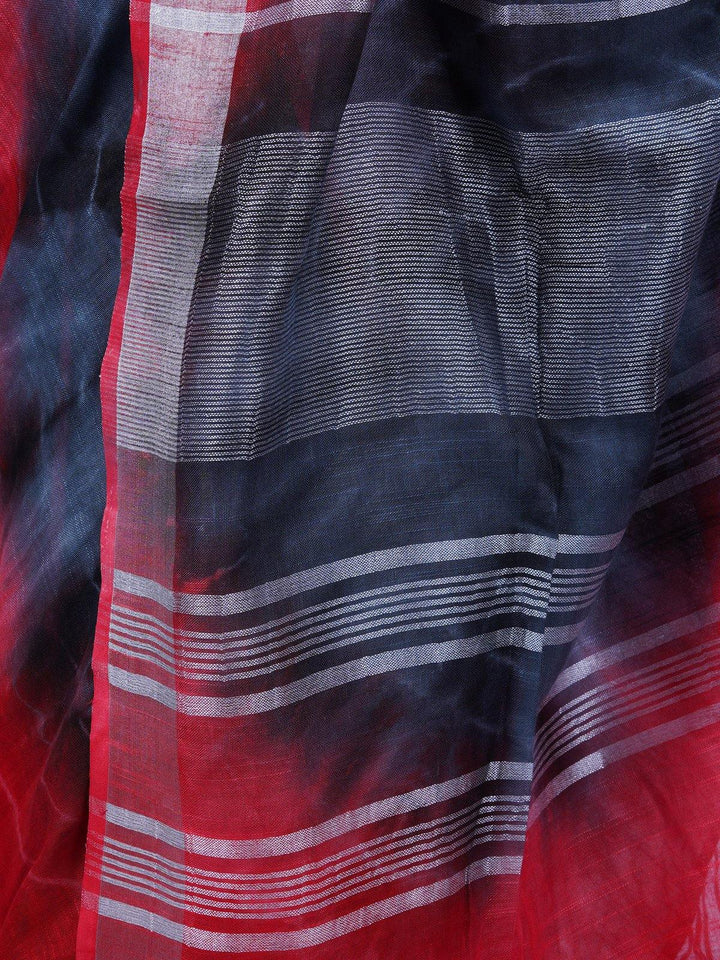 Red and Black Khadi Linen Saree - S55 Label Veena