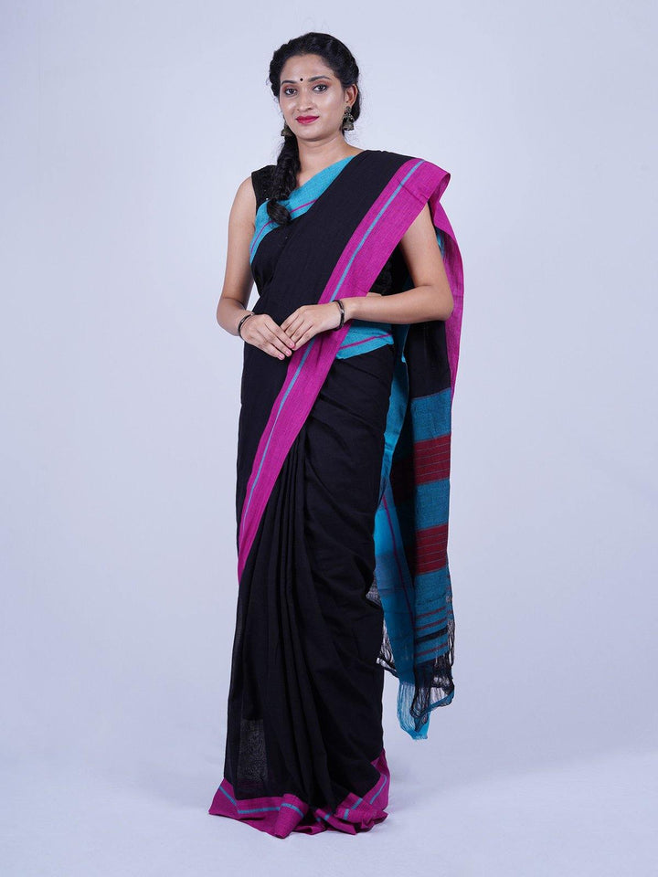 Traditional Black Patteda Anchu Cotton Saree - S56 Label Veena