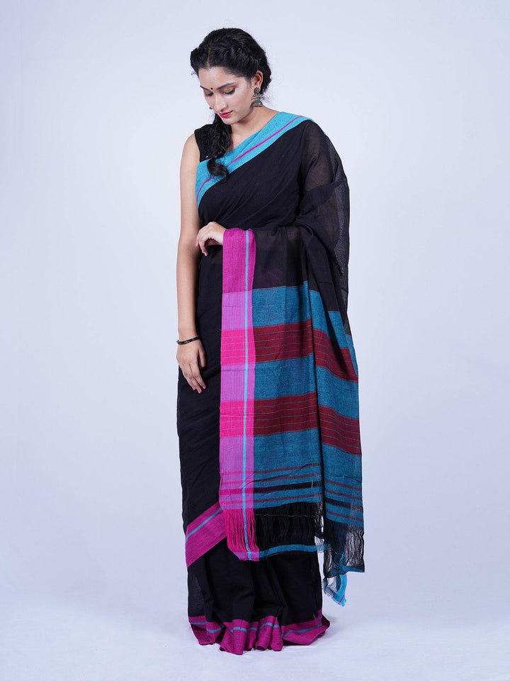 Traditional Black Patteda Anchu Cotton Saree - S56 Label Veena