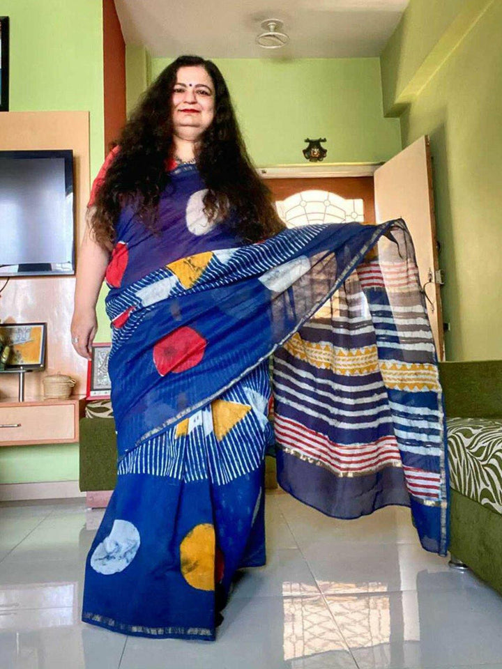 Handwoven Blue Chanderi Saree - S41 Label Veena