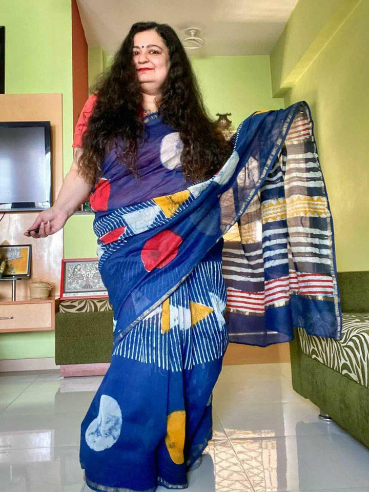 Handwoven Blue Chanderi Saree - S41 Label Veena