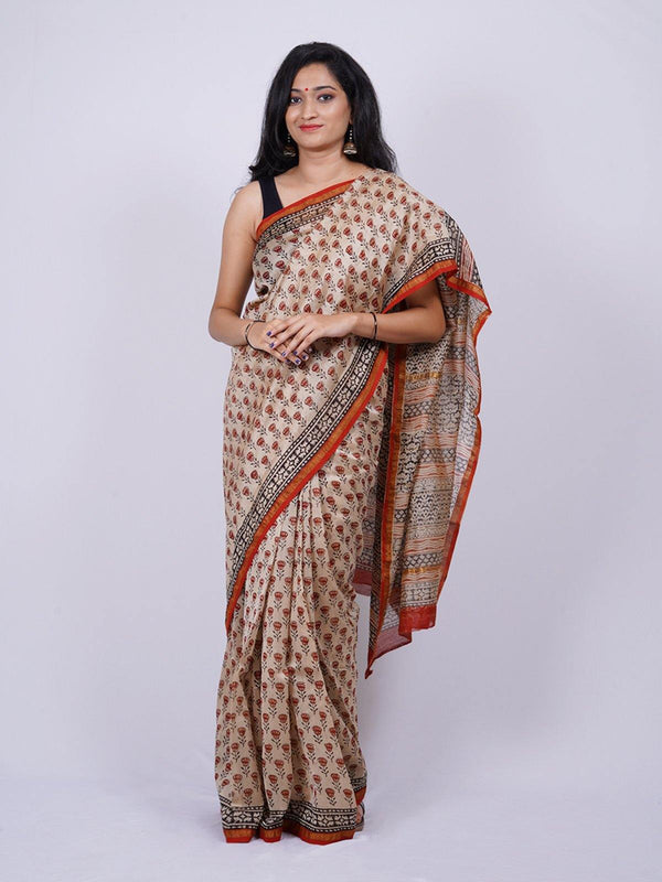 Off White Traditional Handblock Print Chanderi - S14 Label Veena